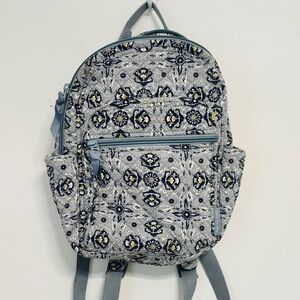 Vera Bradley Gray Blue Quilted Floral Outside Paisley Inside Backpack